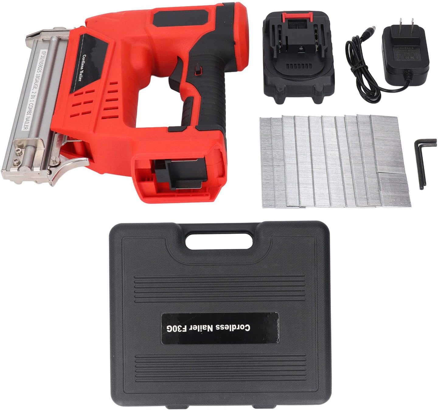 Cordless Brad Nailer, 2 Modes 18V 2Ah Lithium Battery Powered Cordless Nail Gun 100 Nails Capacity Handheld Electric Nail Stapler Support 18 Nail for Woodworking