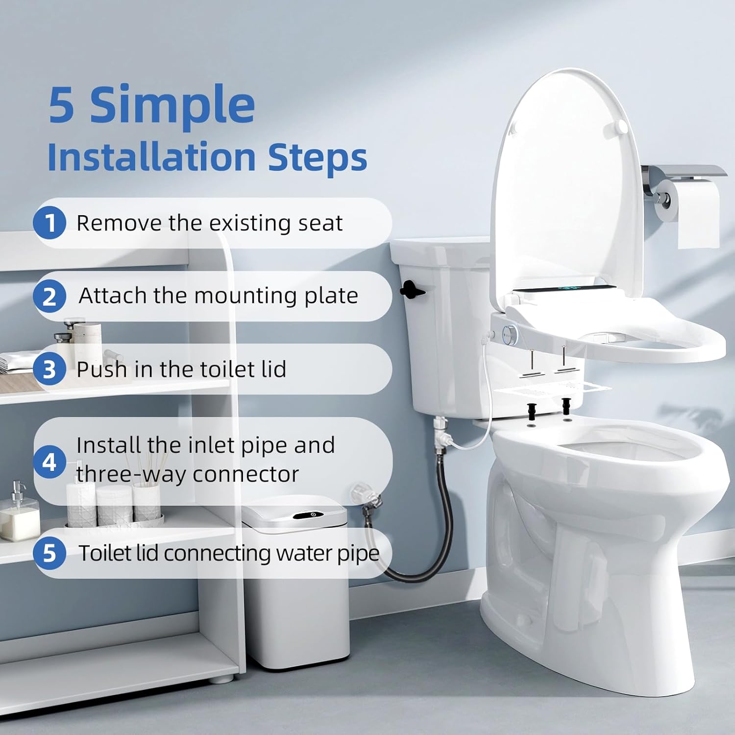 Electric Bidet Toilet Seat Round, Heated Bidet Seat with Instant Warm Water, Warm Air Dryer, Self-Cleaning Stainless Steel Nozzle, Heated Seat, Night Light, Remote Control, Soft Close