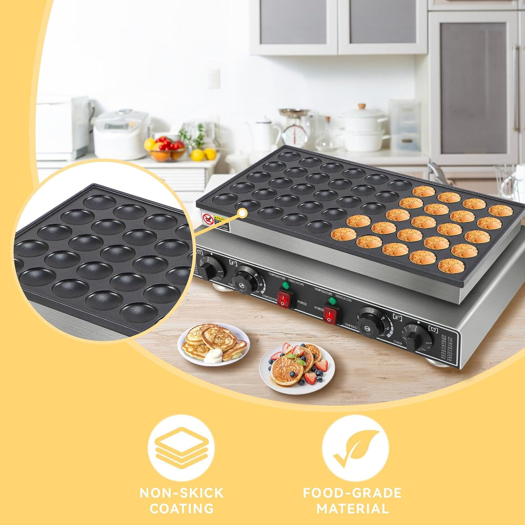 Garvee 50 PCS Mini Pancake Maker Machine, 1800W Commercial Electric Dutch Pancake Maker, Nonstick Waffle Iron for Home, Restaurants, Food Trucks – Precise Temp & Timer Control