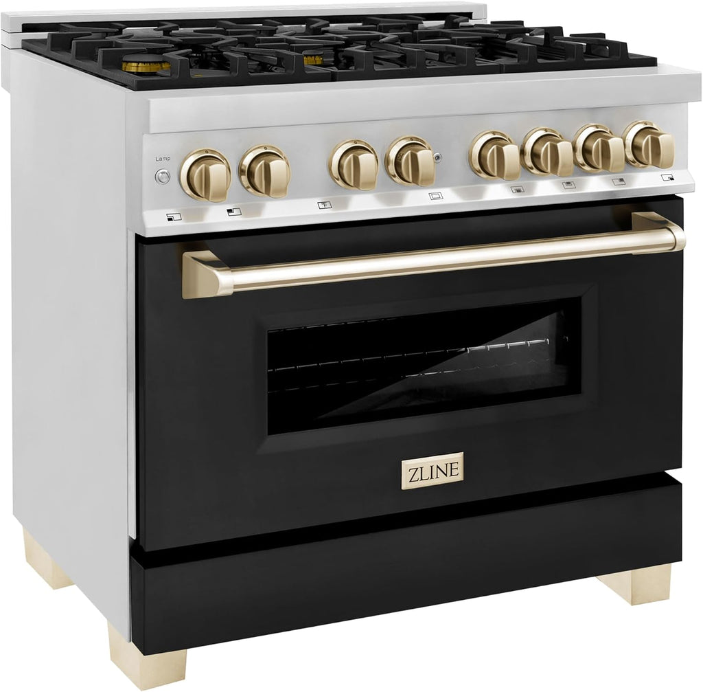 ZLINE Autograph 36' Legacy Dual Fuel Range w/ 6 Burners & Black & Gold Accents (RAZ-BLM-36-G)