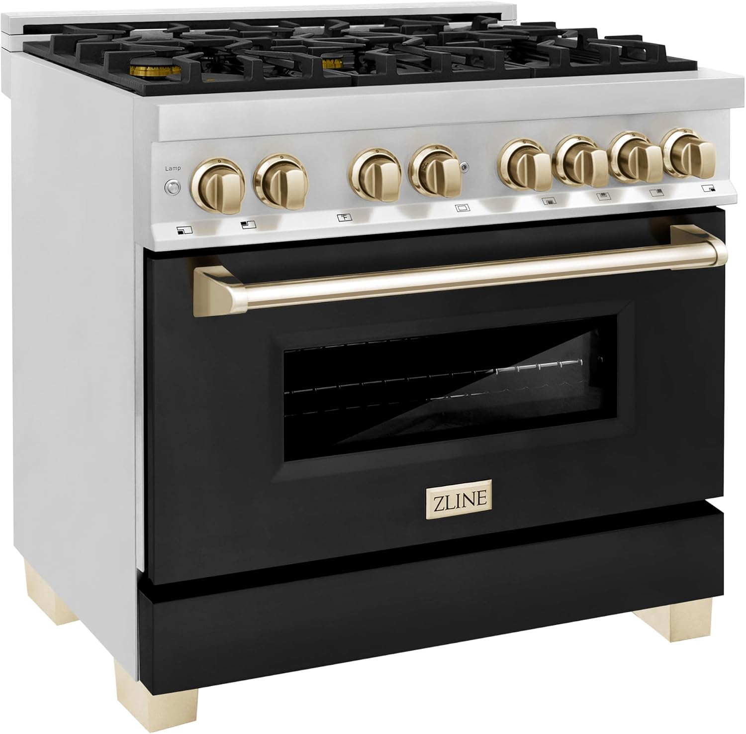 ZLINE Autograph 36' Legacy Dual Fuel Range w/ 6 Burners & Black & Gold Accents (RAZ-BLM-36-G)