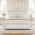 HOMBCK Bed Frame Queen Size with Diamond Headboard, Velvet Upholstered Platform Bed with Headboard and Footboard, Wooden Slats Support, No Box Spring Needed, Easy Assembly, White