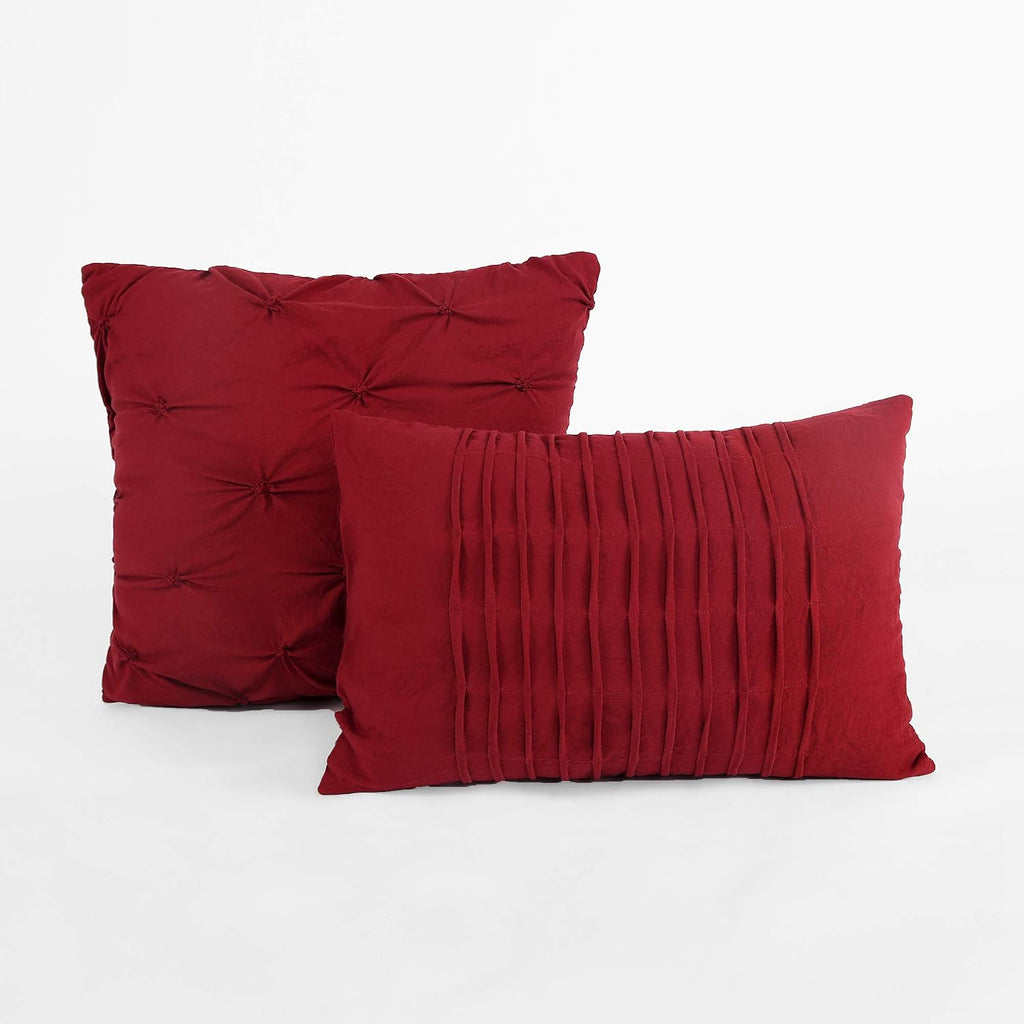 Lush Decor Ravello Pintuck Comforter Set - Luxe 5 Piece Textured Bedding Set - Traditional Glam & Farmhouse Inspired Bedroom Decor - King, Red