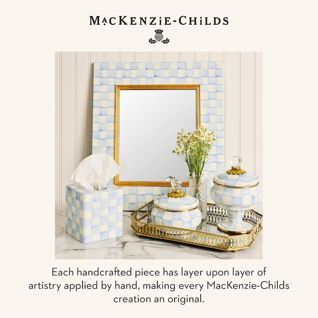 MACKENZIE-CHILDS Enamel Toilet-Tissue Storage, Decorative Toilet-Paper-Holder Stand for Bathroom, Light-Blue-and-White Sky Check