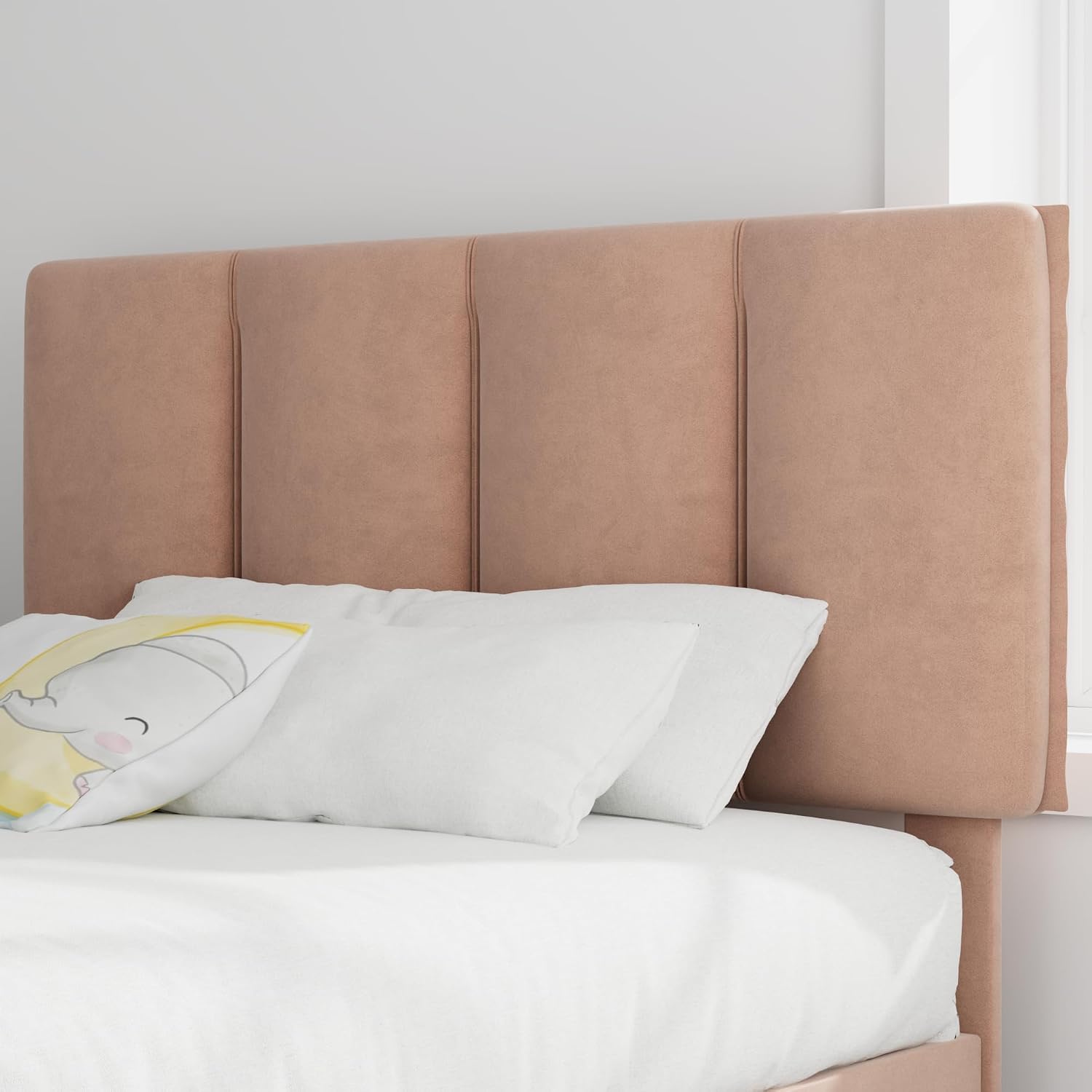 VECELO Twin Size Bed Frame with Upholstered Headboard, Heavy-Duty Bedframe with Wooden Slats & Steel Framework, Easy Assembly, Coffee