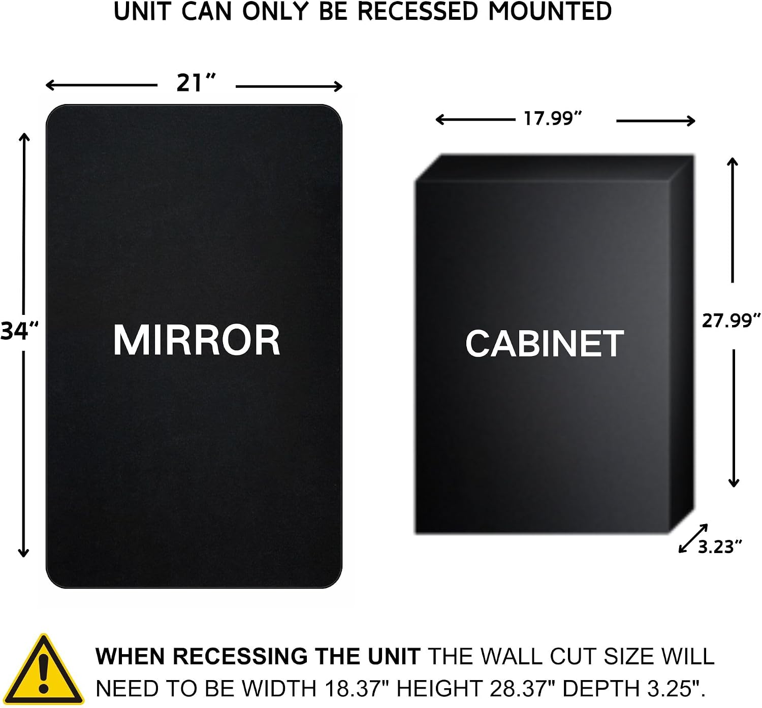 TEHOME Farmhouse Matt Black Recessed Bathroom Medicine Cabinet with Mirror Rounded Rectangle Metal Framed Medicine Cabinet with Beveled Mirror 21x34''