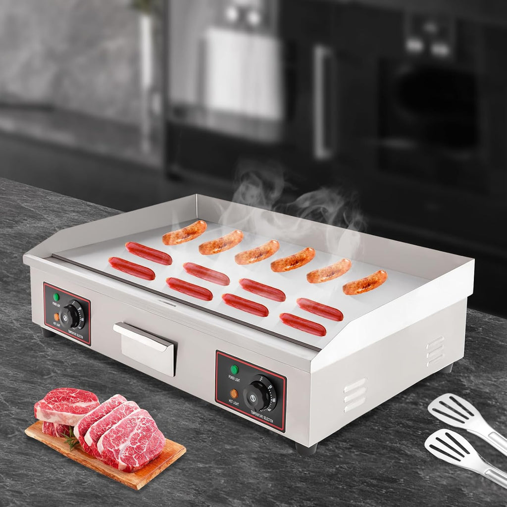 Commercial Electric Griddle 3000W, 430 Stainless Steel Electric Countertop Flat Top Griddle, Adjustable Temperature Control Flat Top Griddle For Resturant, Kitchen, Indoor