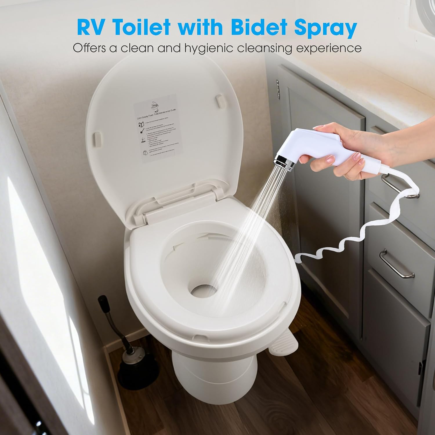 Yescom RV Toilet with Bidet Spray for Motorhome Caravan 20' High Gravity Flush Travel Tailer Toilets Portable Restroom Toilet Fits for Marine