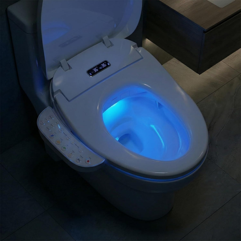 Electric Heated Bidet Toilet Seat with Touch Panel, Warm Water Wash, Self-Cleaning Nozzle, Warm Air Dryer, Deodorizer, Soft-Close Lid, LED Display & Night Light, Easy Install, Elongated