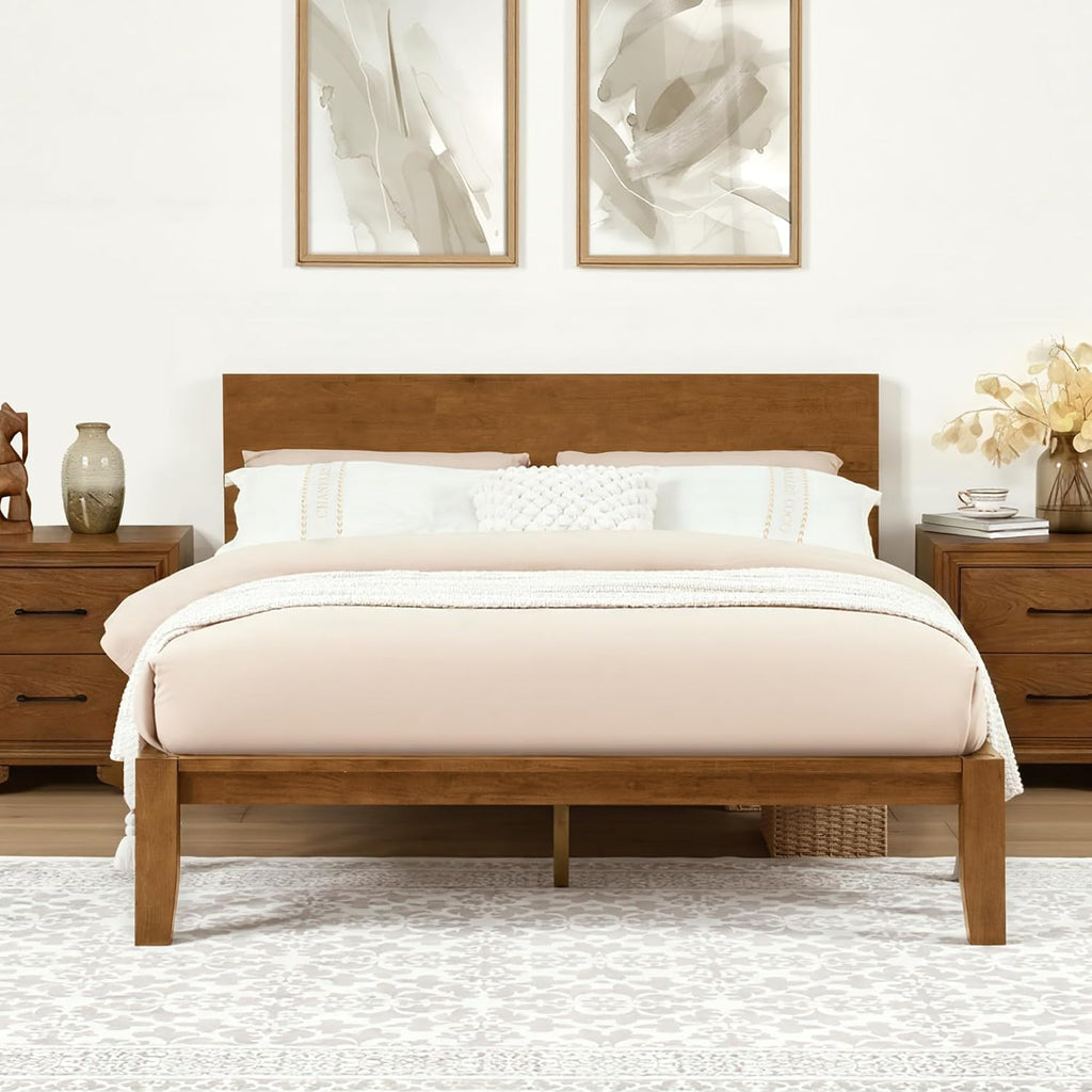 Softa Mikor Queen Japanese Joinery Bed Frame with Headboard, Solid Rubberwood Platform Bed, 1500 Lbs Heavy Duty, SGS Certified, 15Min No-Tool Setup, Storage Shelf, USB-A/C Port, No Box Spring Needed