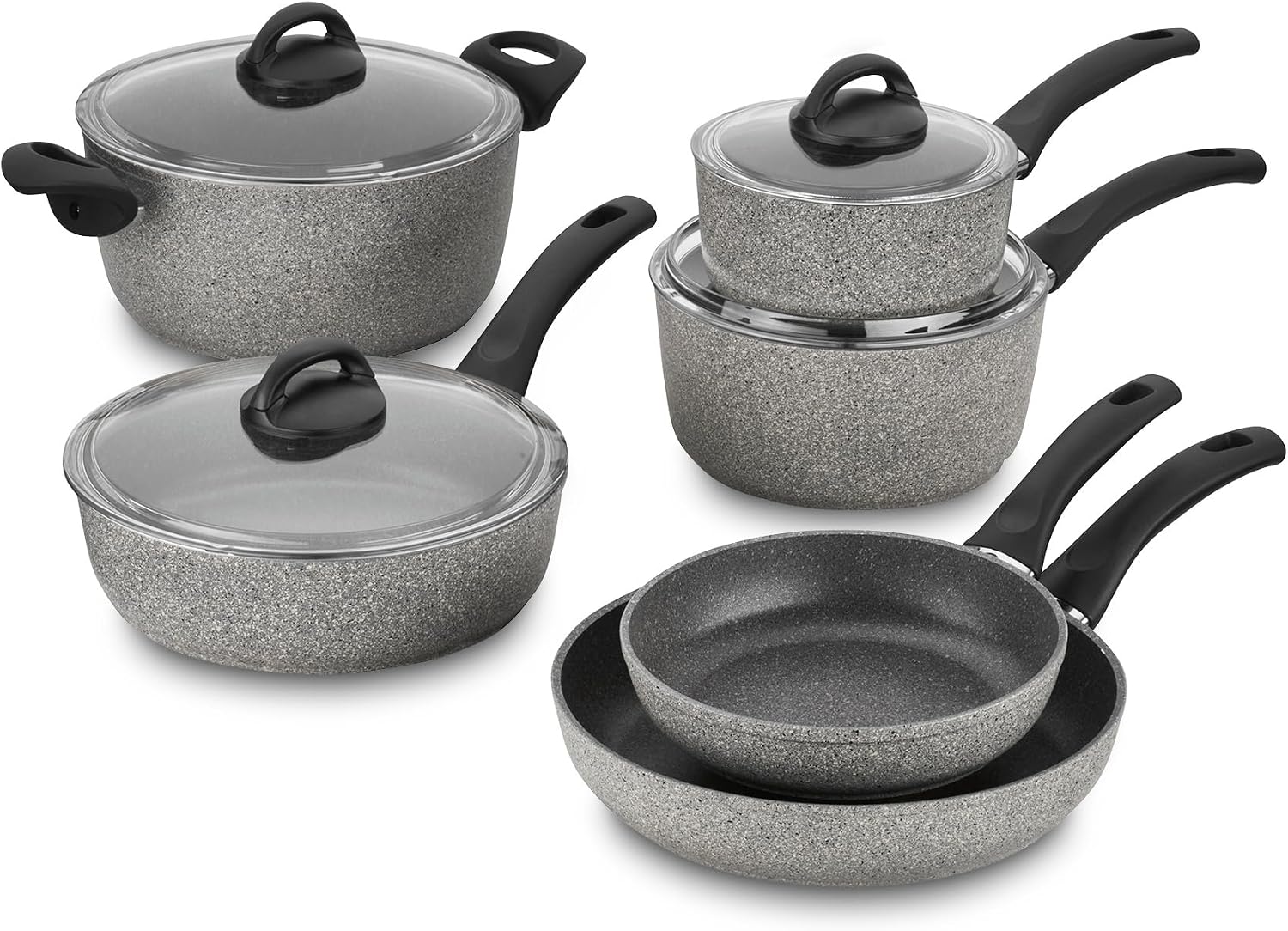 Ballarini 75001-652 Parma Forged Aluminum Nonstick Cookware Set, 10-Piece, Granite