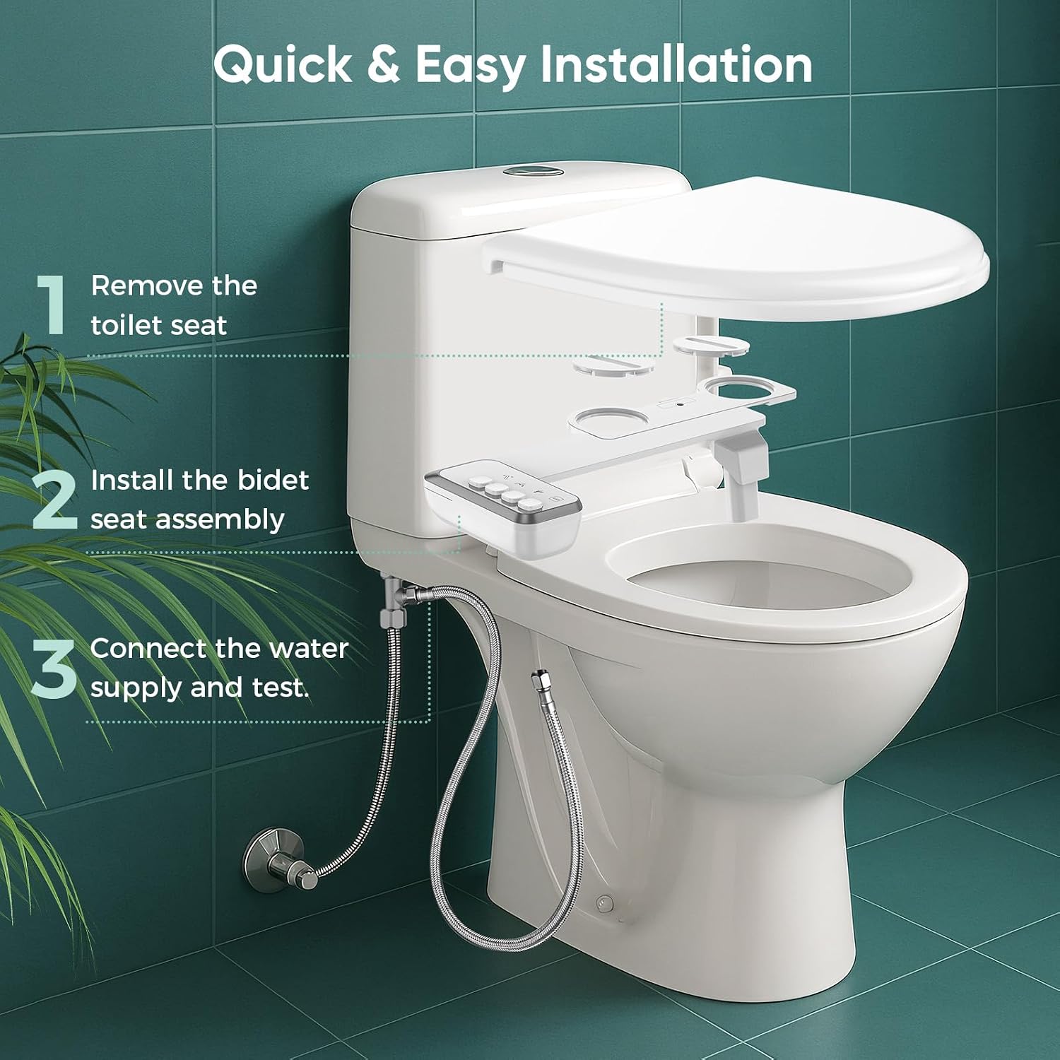 Bidet Attachment for Toilet, Non-Electric Cold Water Bidet Toilet Seat Attachment with Pressure Controls, Self-Cleaning, for Frontal & Rear Wash, White