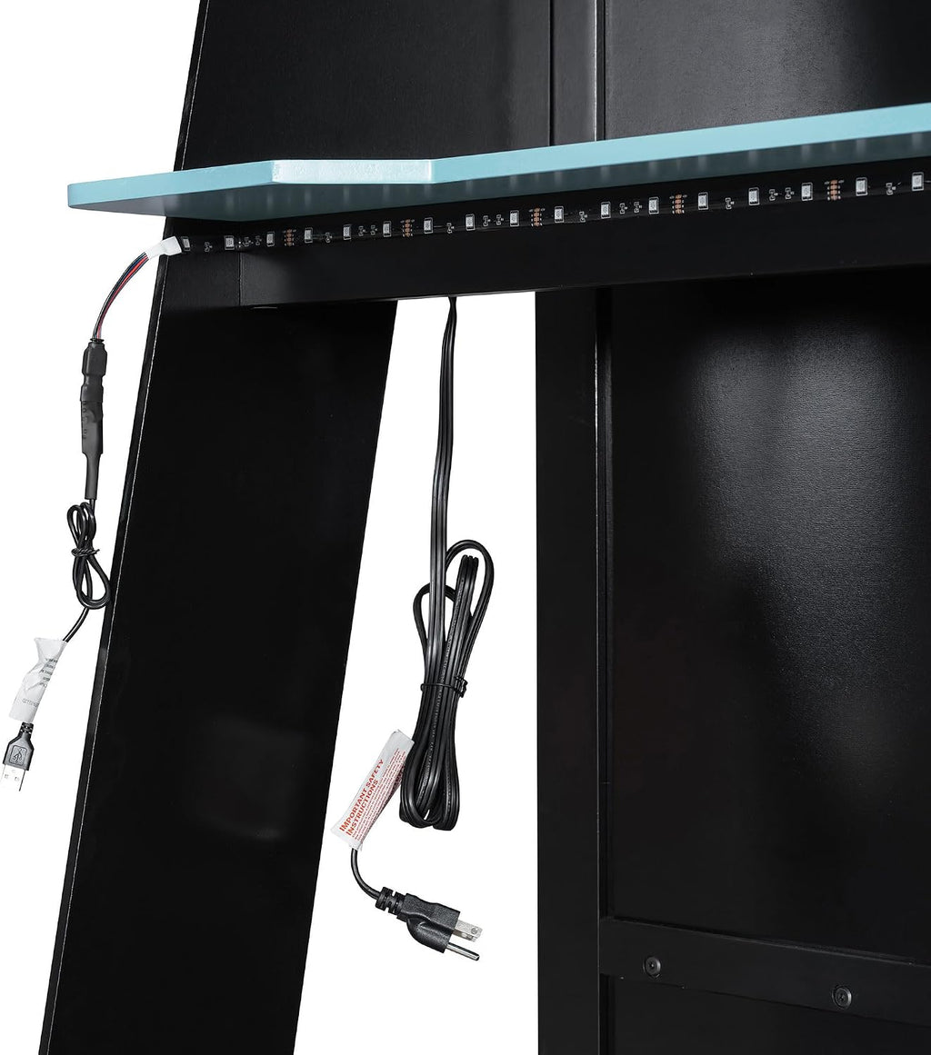 Bellemave Gaming Loft Bed with Desk and Lights, Twin Loft Bed with Storage Shelves and Work Station, Wood Loft Bed Frame for Kids, Boys, Girls, Teens, No Spring Box Needed & Dedicated Style, Blue