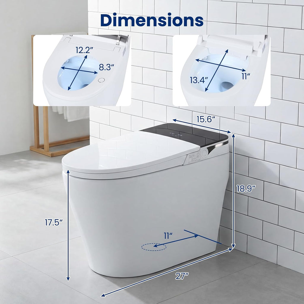 COSTWAY Smart Toilet with Built-in Bidet, Electric One Piece Toilet w/1000g MaP Flushing, Built-in Tank & Pump, Auto Flush, Foot Kick, Heated Seat, Warm Water & Dryer, LED Display, Night Light, Remote