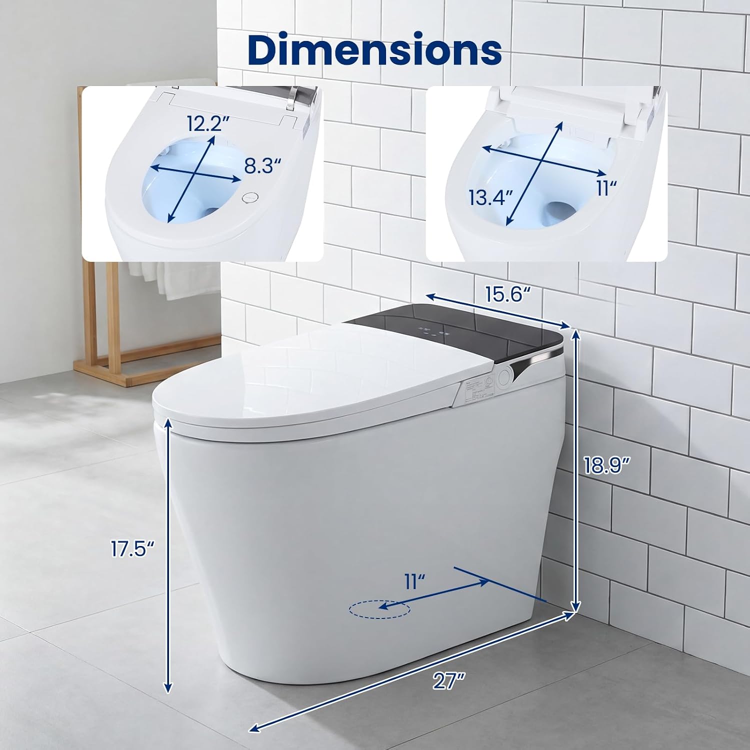 COSTWAY Smart Toilet with Built-in Bidet, Electric One Piece Toilet w/1000g MaP Flushing, Built-in Tank & Pump, Auto Flush, Foot Kick, Heated Seat, Warm Water & Dryer, LED Display, Night Light, Remote