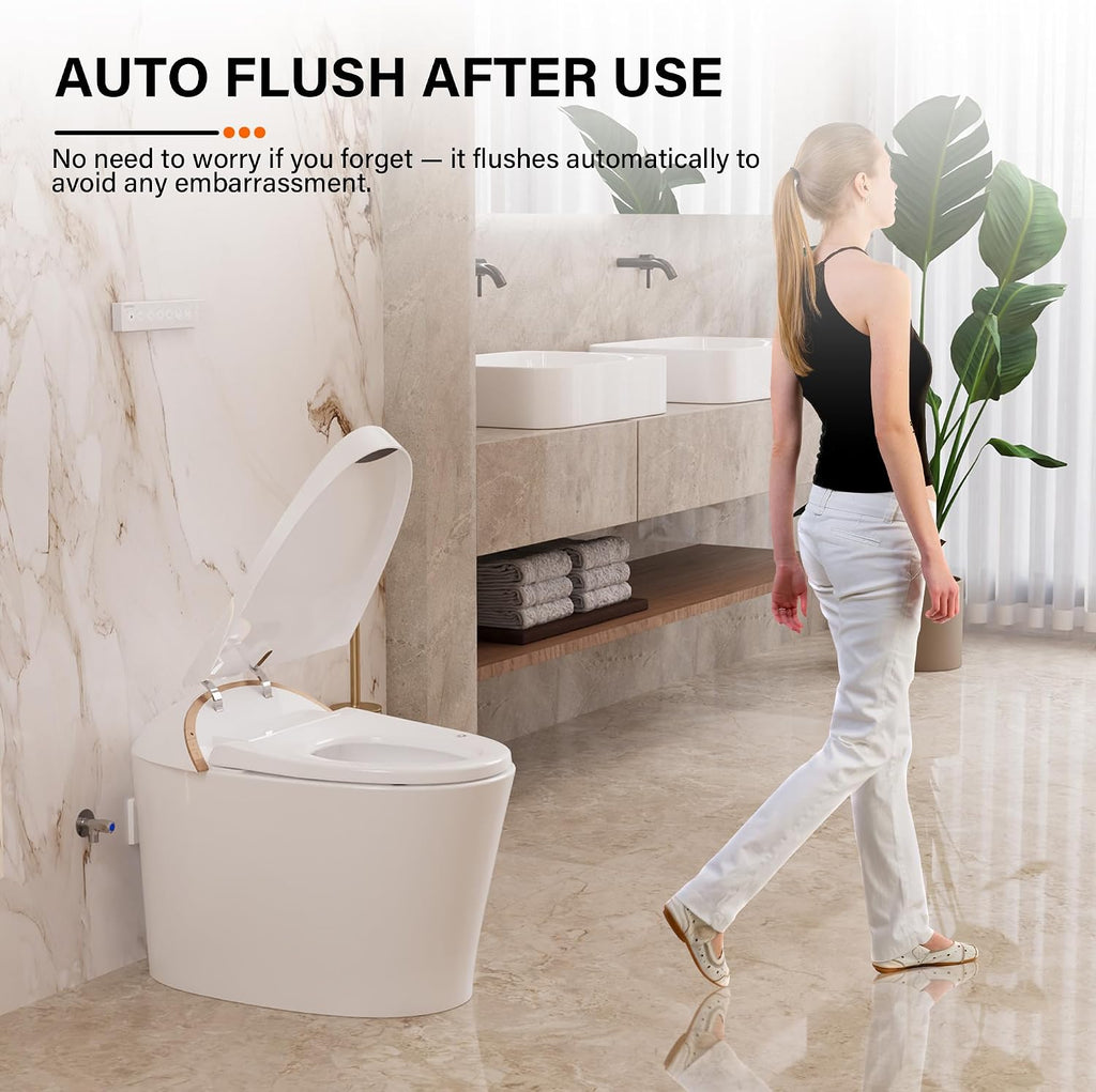 DeerValley Smart Toilet with Bidet Built In, Tankless Toilet with Heated Bidet Seat, Auto Flush, Warm Water & Dryer, Deodorization, and Remote Control