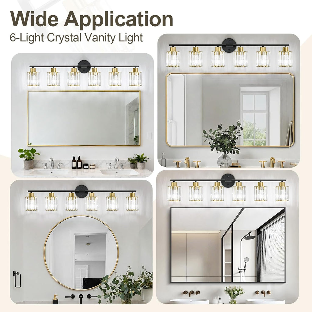 Crystal Bathroom Light Fixtures,Bathroom Lighting Fixtures Over Mirror, Modern 6-Light Brushed Nickel Vanity Lights for Mirror, Restroom,Kitchen(Ceramic E26 Socket,Bulbs Not Include)
