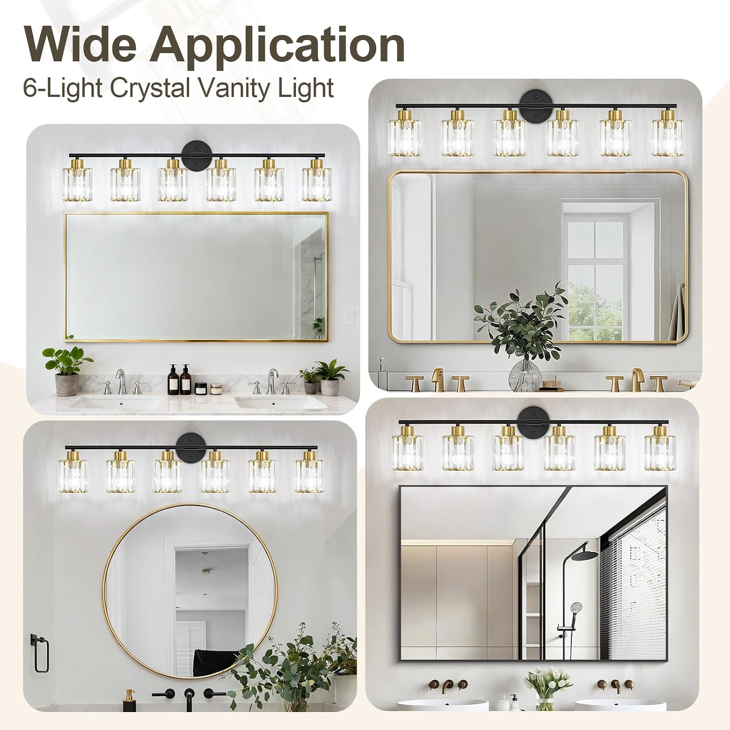 Crystal Bathroom Light Fixtures,Bathroom Lighting Fixtures Over Mirror, Modern 6-Light Brushed Nickel Vanity Lights for Mirror, Restroom,Kitchen(Ceramic E26 Socket,Bulbs Not Include)