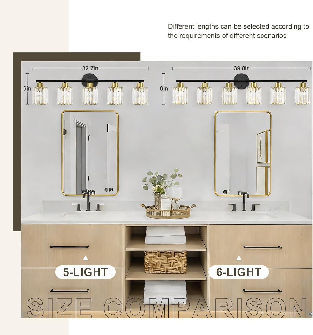 Crystal Bathroom Light Fixtures,Bathroom Lighting Fixtures Over Mirror, Modern 6-Light Brushed Nickel Vanity Lights for Mirror, Restroom,Kitchen(Ceramic E26 Socket,Bulbs Not Include)