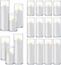 Homjoy 36 PCS White Pillar Candles with Glass Candle Holders Clear Hurricane Candle Holders Glass Cylinder Vases for Centerpieces Wedding Party, Event, Home Office (18 Candles+18 Candle Hoders)