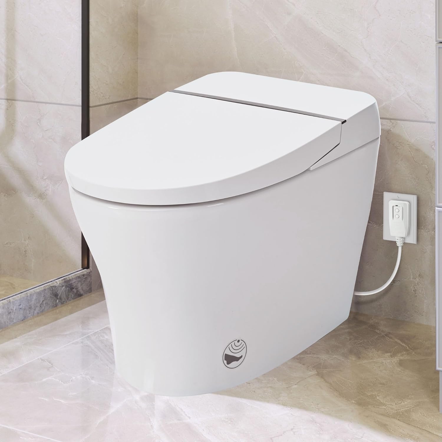 Heated Seat Smart Toilet without Bidet, Upmarket Compact Dual Flush Toilet 1,1.28 GPF, Tank less toilet with Adjustable Temp Heated Seat, Foot sensor Flush, White Night Light, Knob Control,Auto Flush