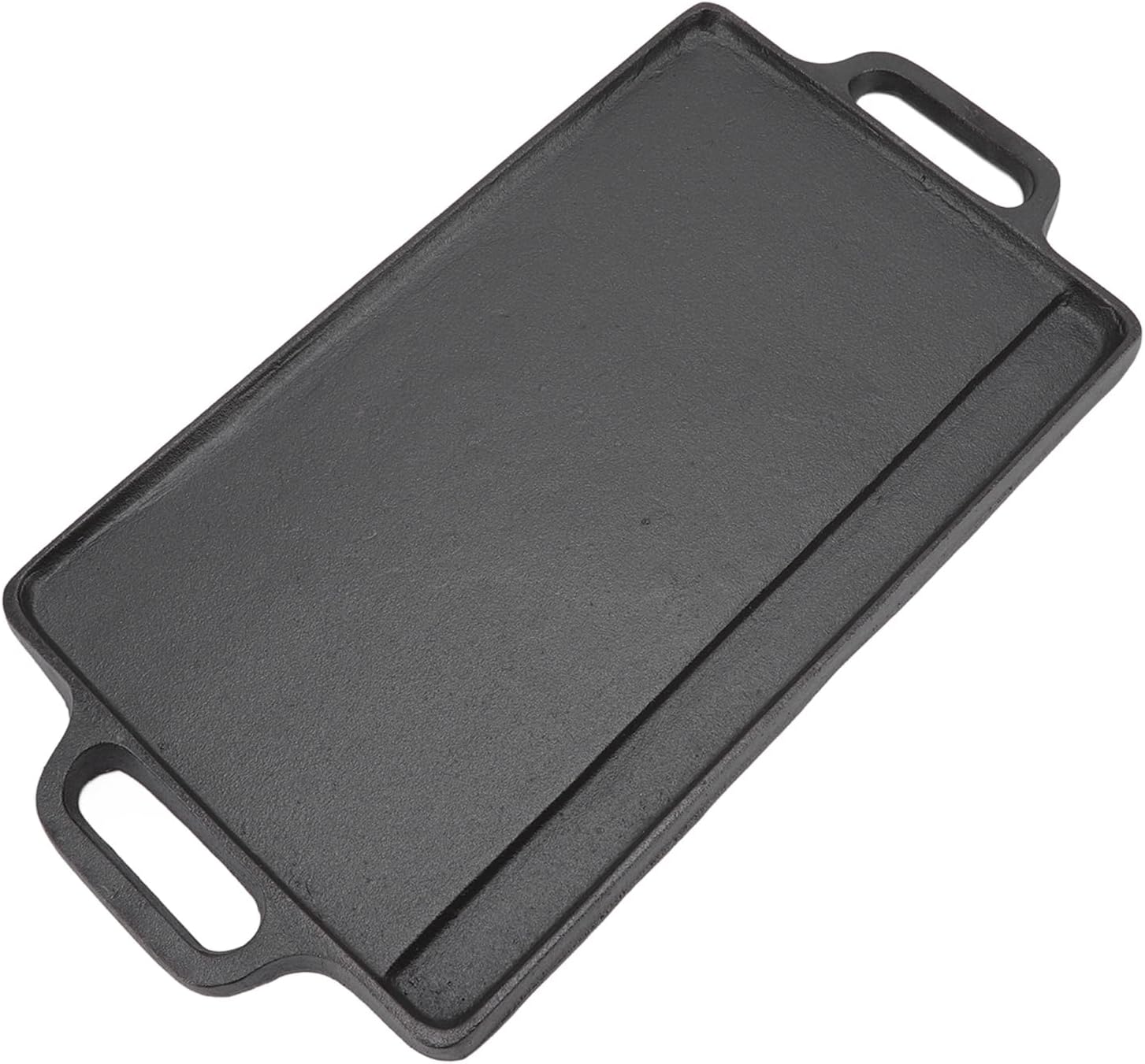 Cast Iron Grill Griddle, Double Sided Rectangular Teppanyaki Plate with Easy Grip Handles, for Barbecue Steak Chicken Pancakes Bacon Eggs (51x23CM)