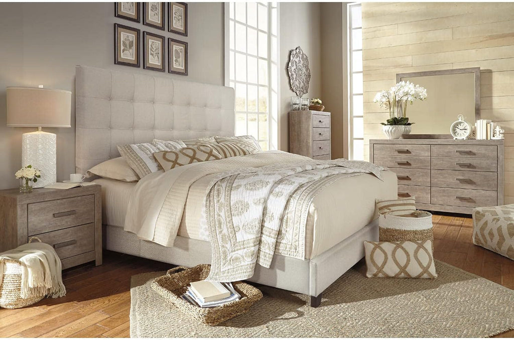 Signature Design by Ashley Dolante Queen Size Upholstered Tufted Bed Frame, Beige