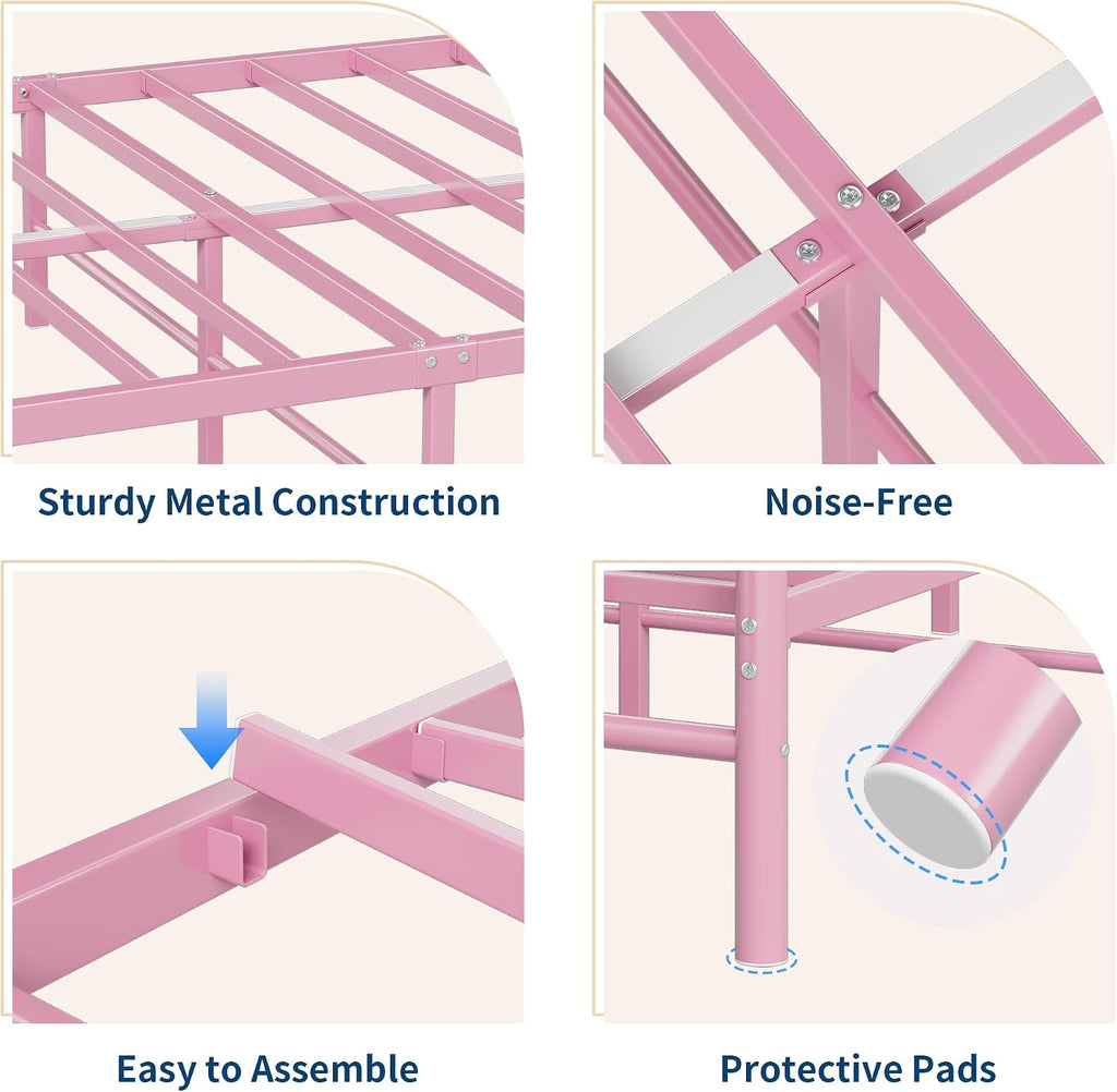 GarveeHome Full Size Bed Frame, Heart Shaped Metal Bed Frame with Headboard and Footboard, Platform Bed Frame with Sturdy Slat Support, Underbed Storage Space, No Box Spring Needed, Pink