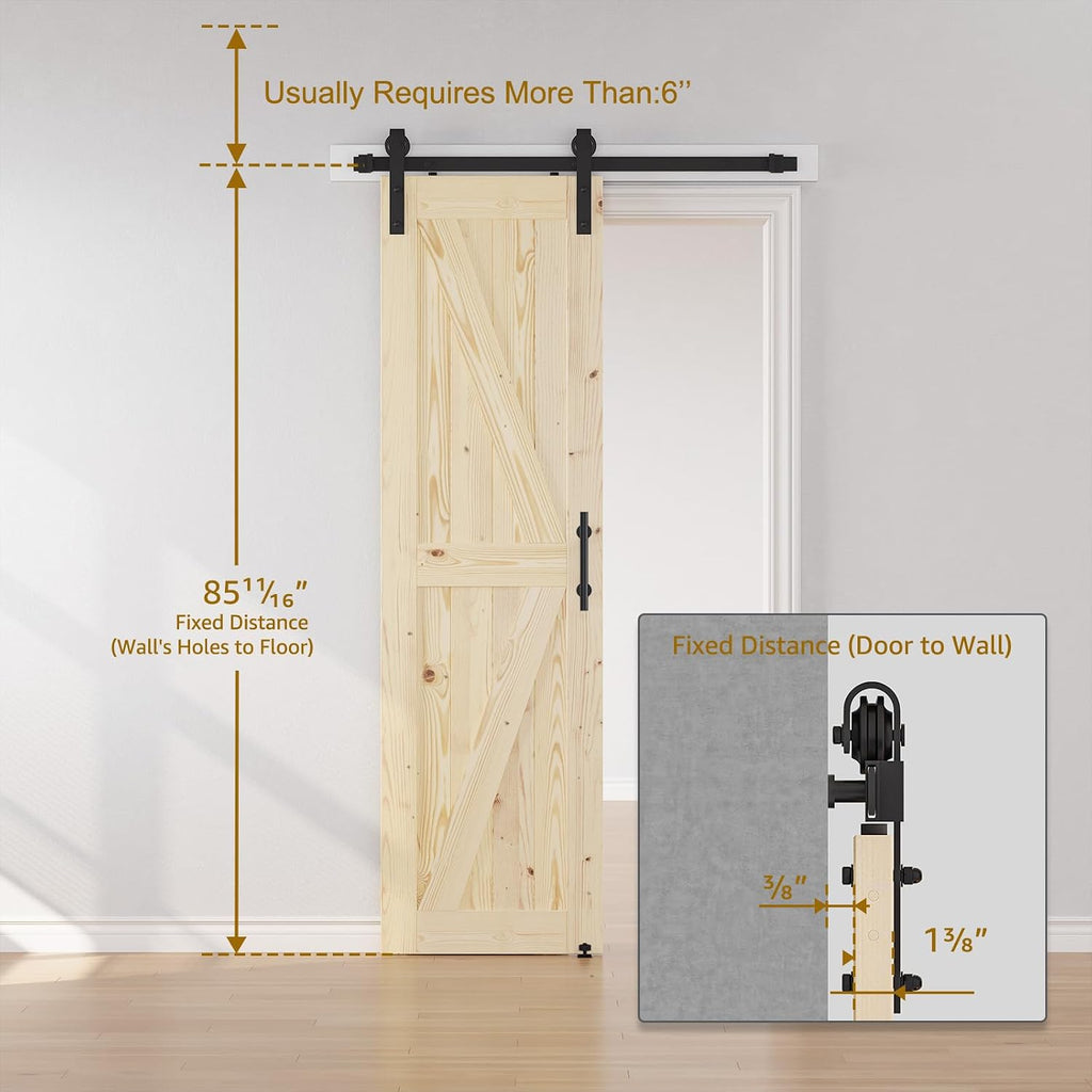 SMARTSTANDARD 28in x 84in Sliding Barn Door with 5ft Barn Door Hardware Kit Included, Unfinished Solid Spruce Wood Door, Assembly Required, DIY, Stainable, Natural