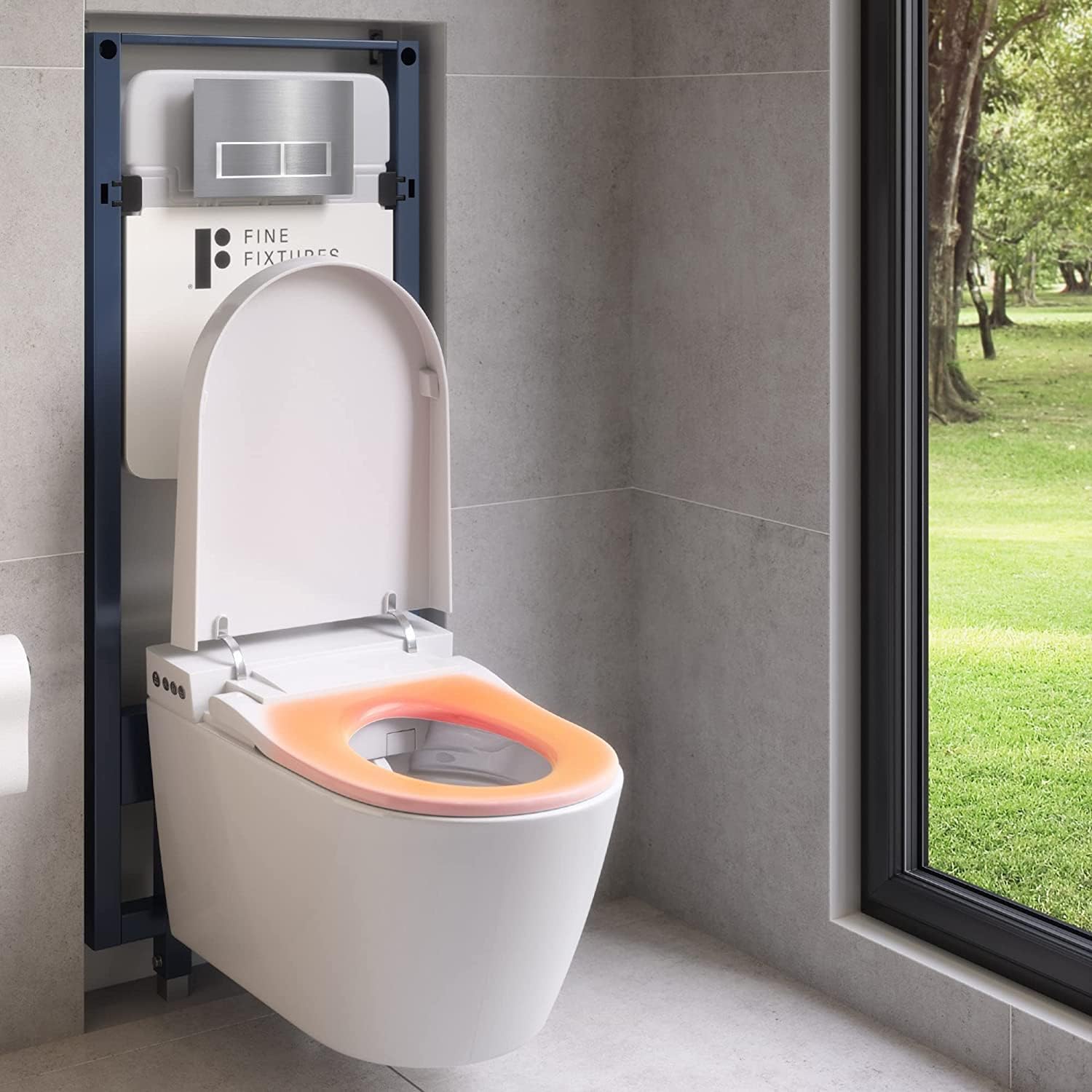 Aqueous In-Wall Smart Toilet Combo Set – Complete System with Toilet Bowl, Bidet Toilet Seat, Tank, Carrier for 2x4 Studs, Chrome Push Buttons, Round and Elongated Compatibility
