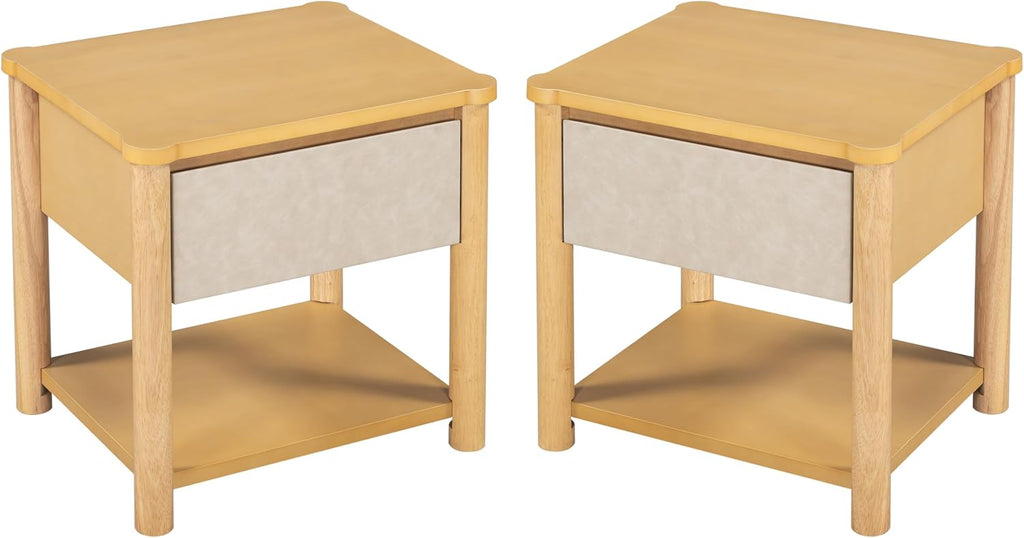 Modern Queen Bed Frame Set with 2 Nightstands, Beige Wood Platform Bed with Headboard and Matching Bedside Tables for Bedroom