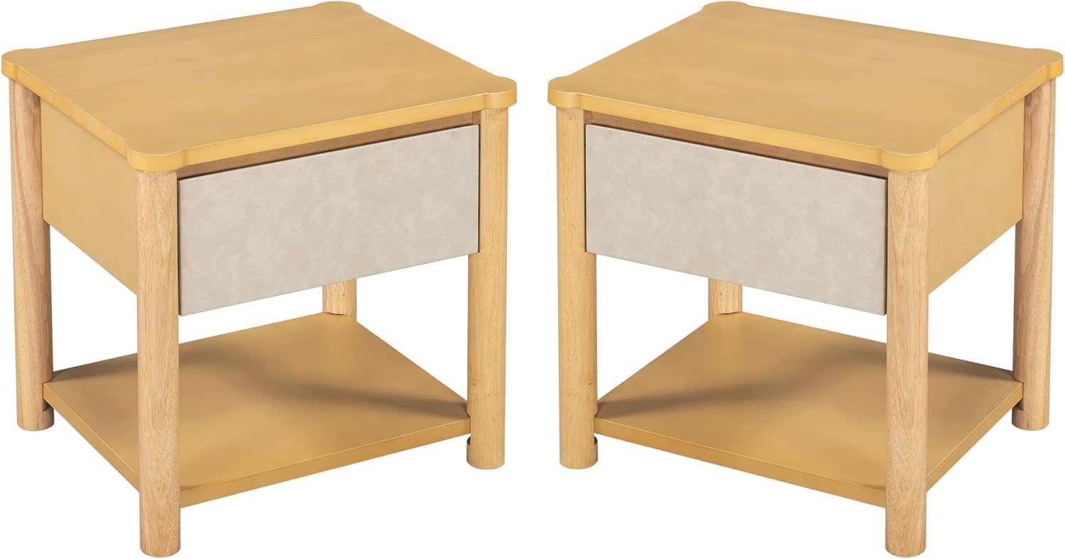 Modern Queen Bed Frame Set with 2 Nightstands, Beige Wood Platform Bed with Headboard and Matching Bedside Tables for Bedroom