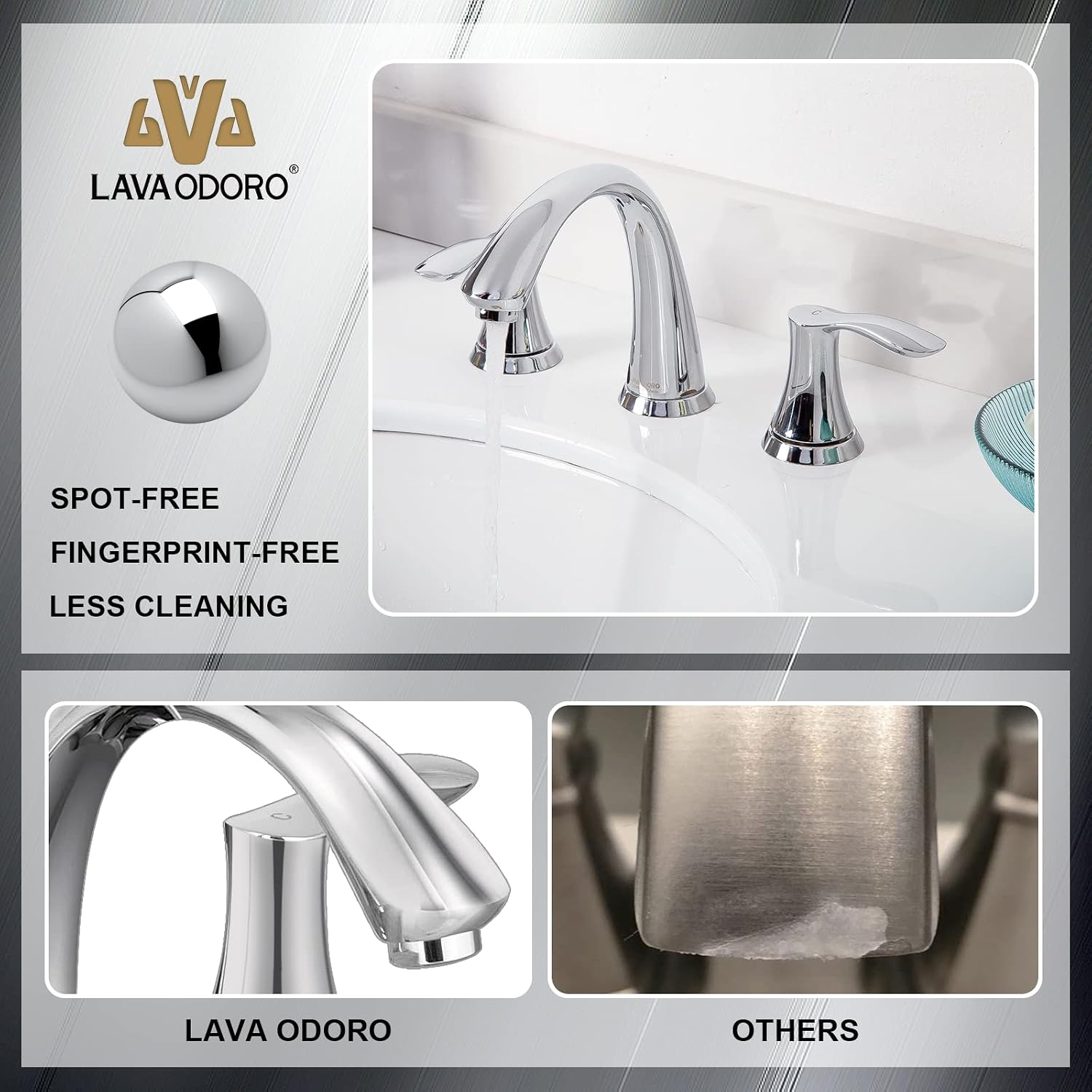 Lava Odoro Chrome Bathroom Faucet, 8 inch Widespread Bathroom Faucet 3 Hole 2 Handle Bathroom Sink Faucet Modern Bathroom Faucet Vanity Faucet with Drain Assembly Supply Line, BF405-C