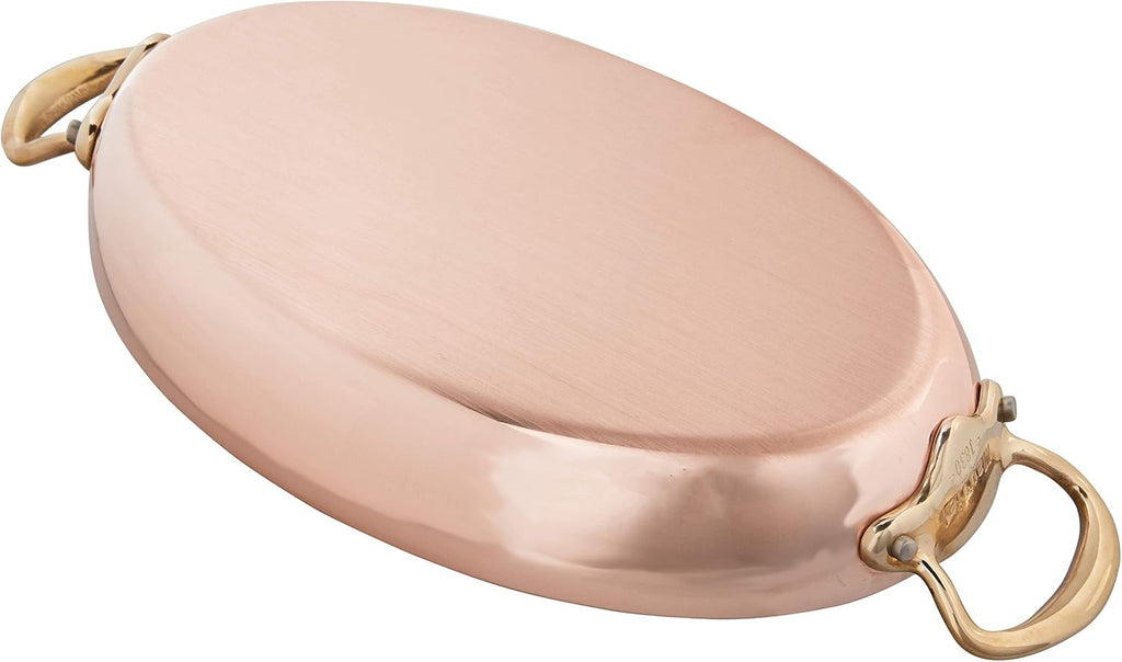 Mauviel M'150 B 1.5mm Polished Copper & Stainless Steel Oval Pan With Brass Handles, 11.8-in, Made in France