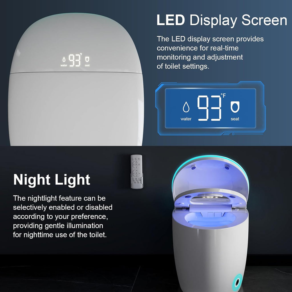 Smart Toilet with Bidet Built-in, Foam Shield Anti-Splash, Auto Open/Close Lid & Flush, Tankless One Piece Elongated Toilets with Heated Seat, Instant Warm Water, Air Dryer, Foot Sensor