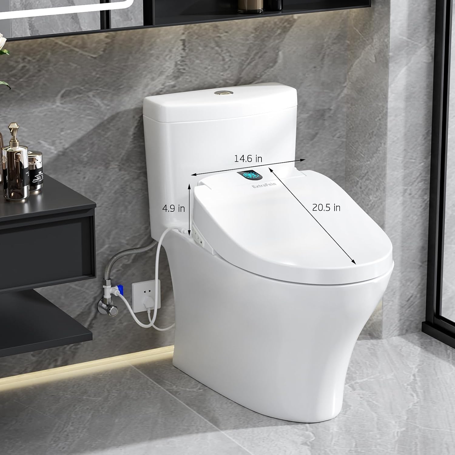 Smart Electric Bidet, Japanese Heated Toilet Seat Elongated with Dual Control, LED Display, Instant Warm Water & Air Dryer, Self-Clean Nozzle, Slow Close Lid, UV Light, Child/ECO/Silent Mode