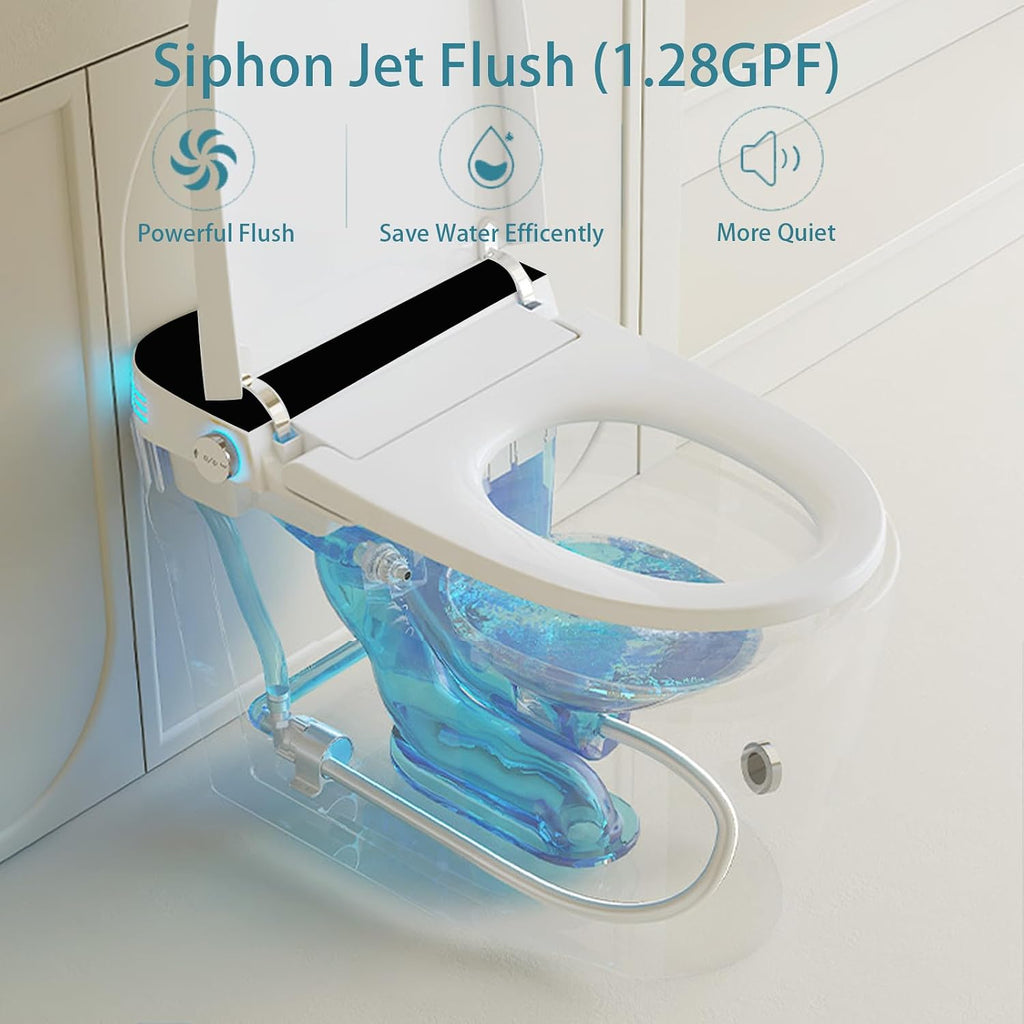 Smart Bidet Toilet Heated Seat, ADA Chair Height, Built-in Foam Sheild, AUTO Dual Flush, Auto Open & Close, Movement Drying, Temperature Adjustable, Night Light-White