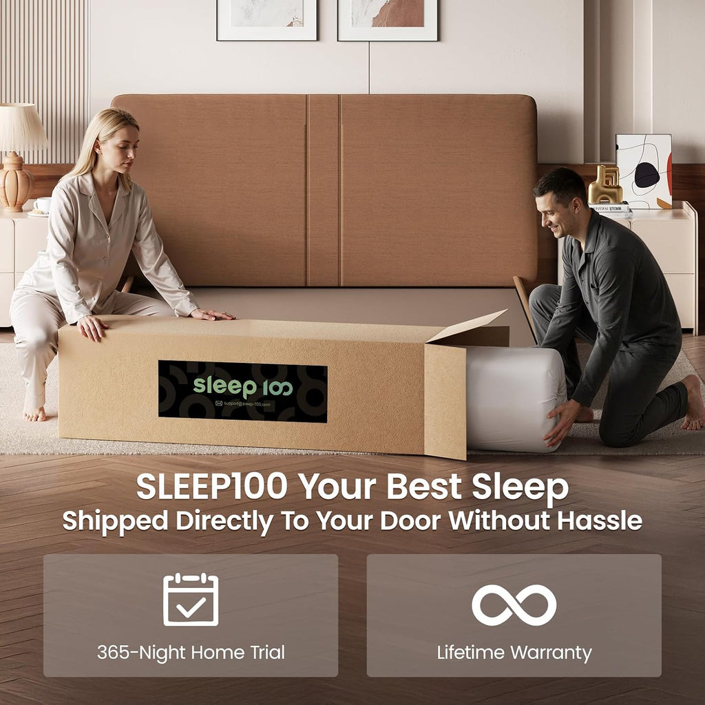 SLEEP100 Queen Mattress 10 Inch – Hybrid Mattresses for Back Pain, Extra Lumbar & Shoulder Support, Fiberglass-Free & No Odor, 365-Night Trial