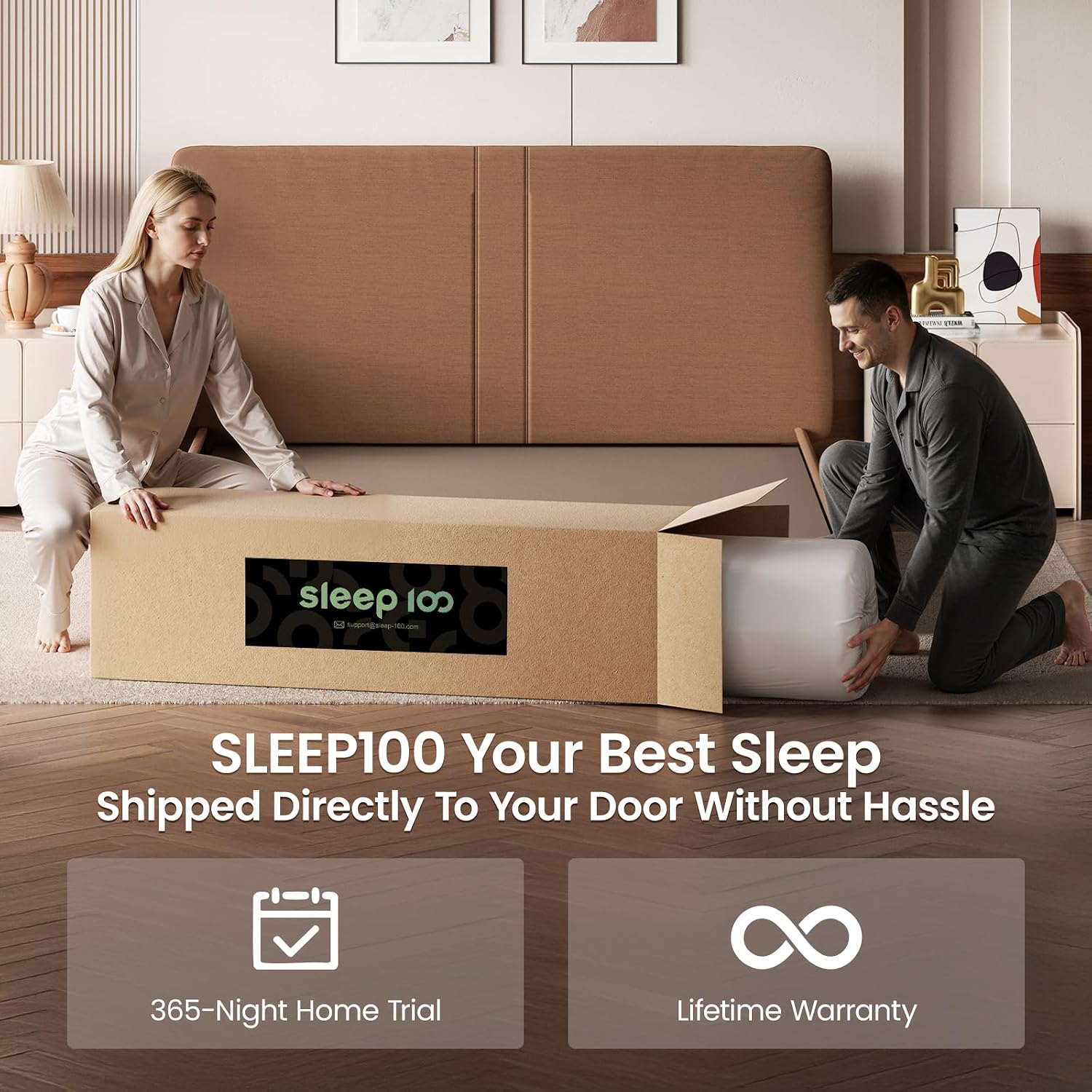 SLEEP100 Queen Mattress 10 Inch – Hybrid Mattresses for Back Pain, Extra Lumbar & Shoulder Support, Fiberglass-Free & No Odor, 365-Night Trial