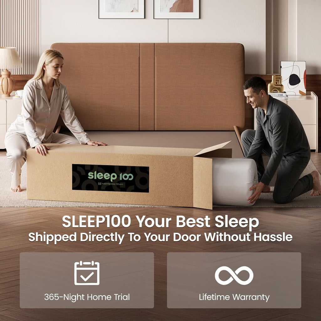 SLEEP100 King Mattress 10 Inch – Hybrid Mattresses for Back Pain, Extra Lumbar & Shoulder Support, Fiberglass-Free & No Odor, 365-Night Trial