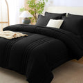 CozyLux Super King Plus Comforter Set Black - 7 Pieces Bed in a Bag, Modern Vertical Quilted Room Decor, Soft All-Season Bedding Gift with Comforter, Sheets, Pillowcases & Shams
