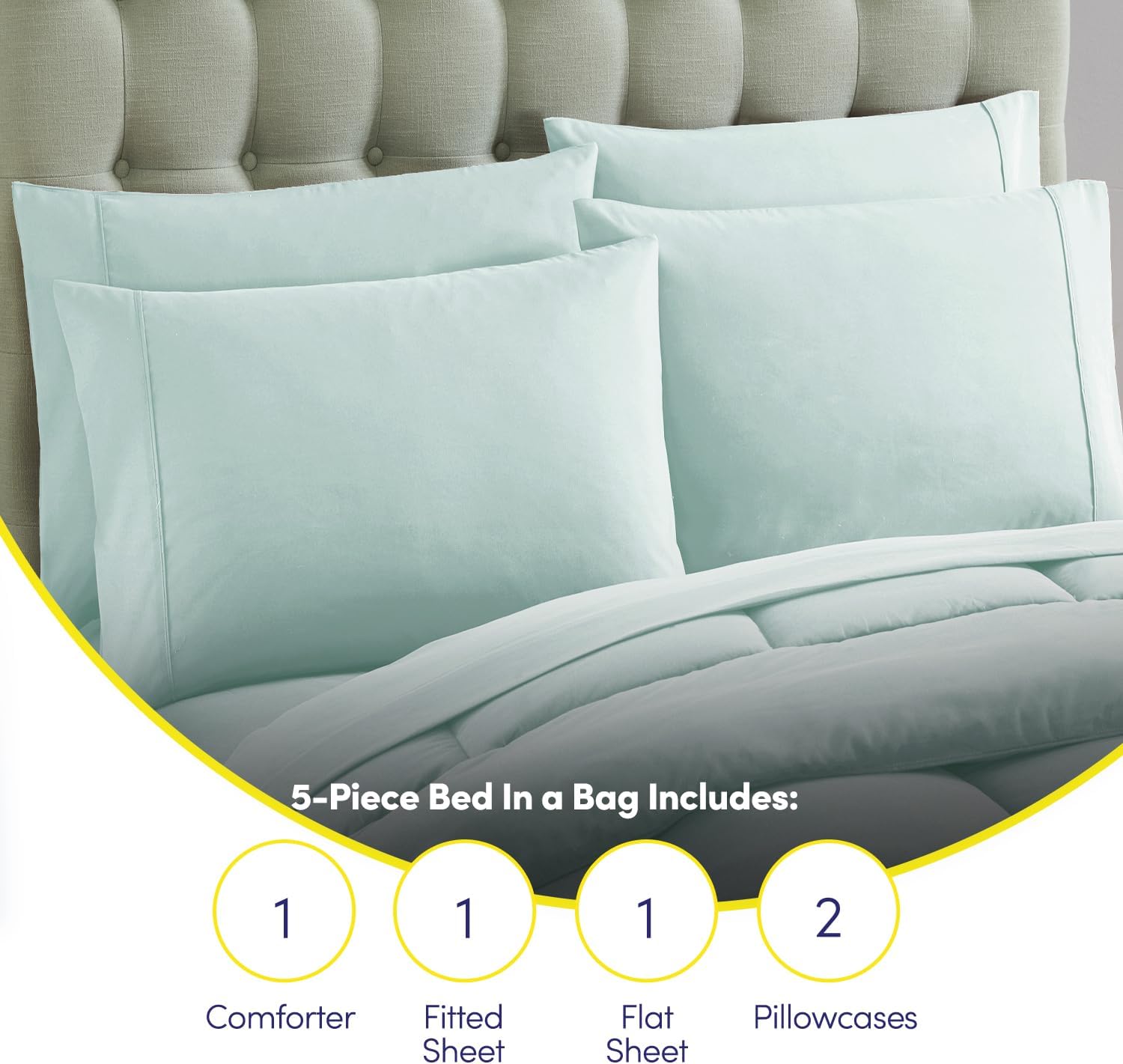 Sweet Home Collection 7 Piece Comforter Set Bag Solid Color All Season Soft Down Alternative Blanket & Luxurious Microfiber Bed Sheets, Aqua, Twin (Pack of 4)