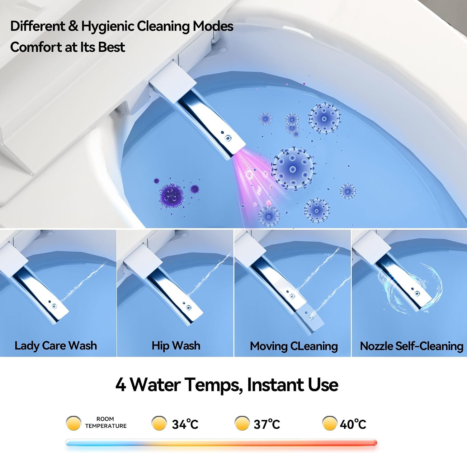 Smart Toilet with Auto Open/Close, Auto Flush, Warm Air Dryer & Nozzle Self-Cleaning,One-Piece Electric Toilet with Bidet Built-In,Heated Seat with Adjustable Temperature, Foot Sensor (ST-MX70)