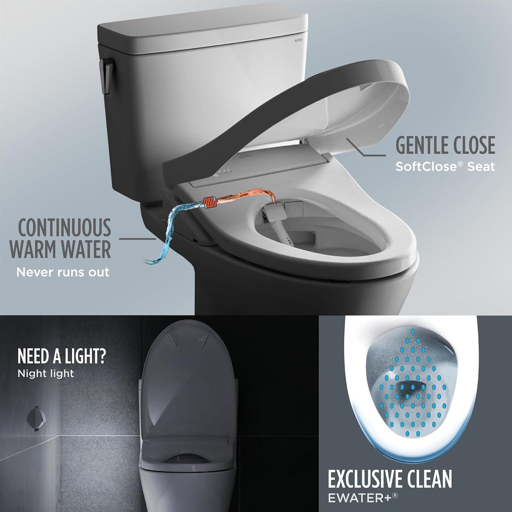 TOTO® WASHLET®+ UltraMax® II 1G® One-Piece Elongated 1.0 GPF Toilet with Auto Flush WASHLET®+ S7 Contemporary Bidet Seat, Cotton White - MW6044726CUFGA#01