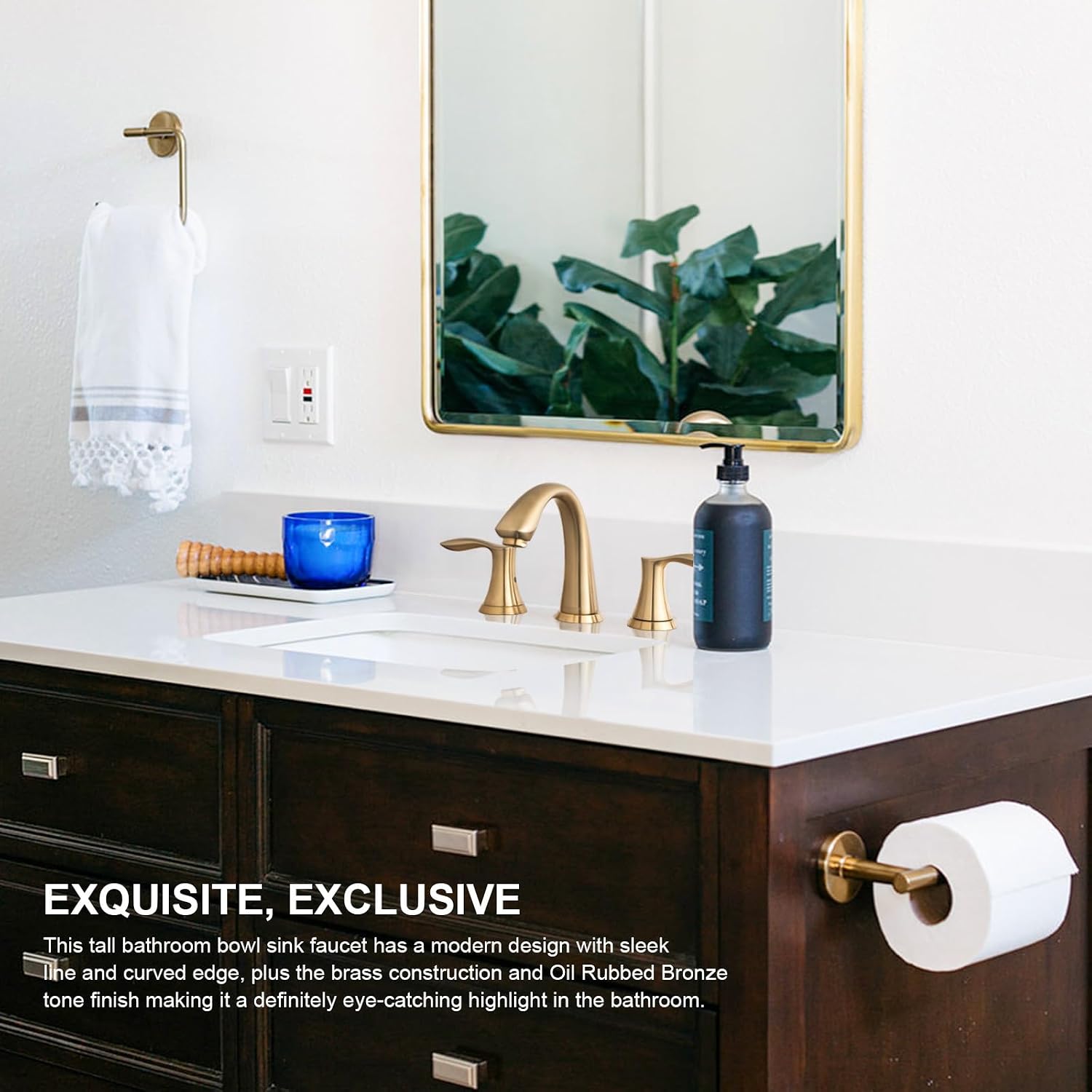 Lava Odoro Valenvoir Gold Bathroom Faucet for Sink 3 Hole, Bronze Gold 8 inch Widespread Bathroom Faucet 2 Handle Bathroom Sink Faucet for Vanity with Drain Assembly Supply line, BF405-BB