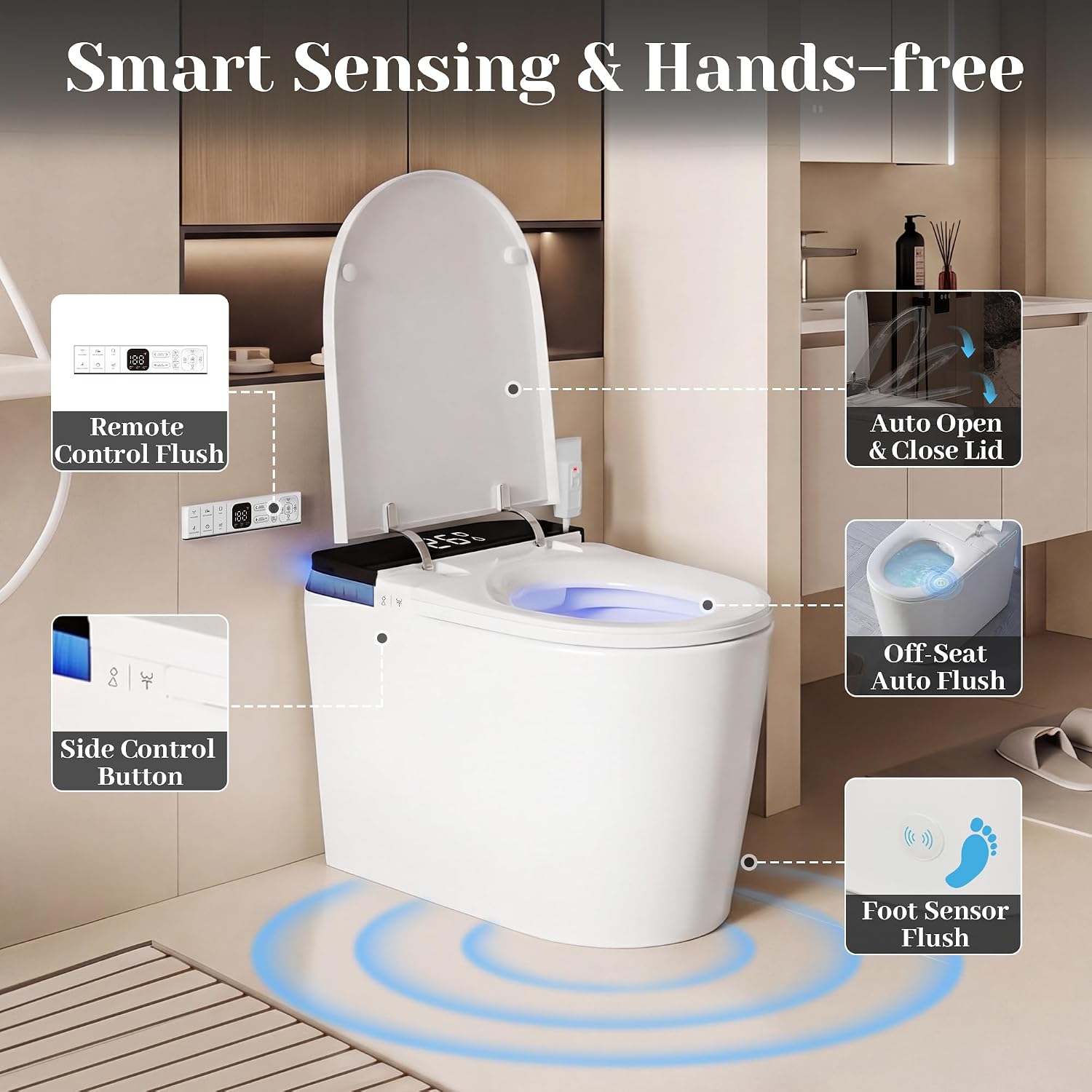Luxury Smart Toilet with Bidet, Elongated One Piece Toilet with Heated Seat, Dryer, Auto Flush/Lid&Seat, Child Mode, Electric Tankless Toilets for Bathroom with Siphon Flush 1.28 GPF, MAP 1000g