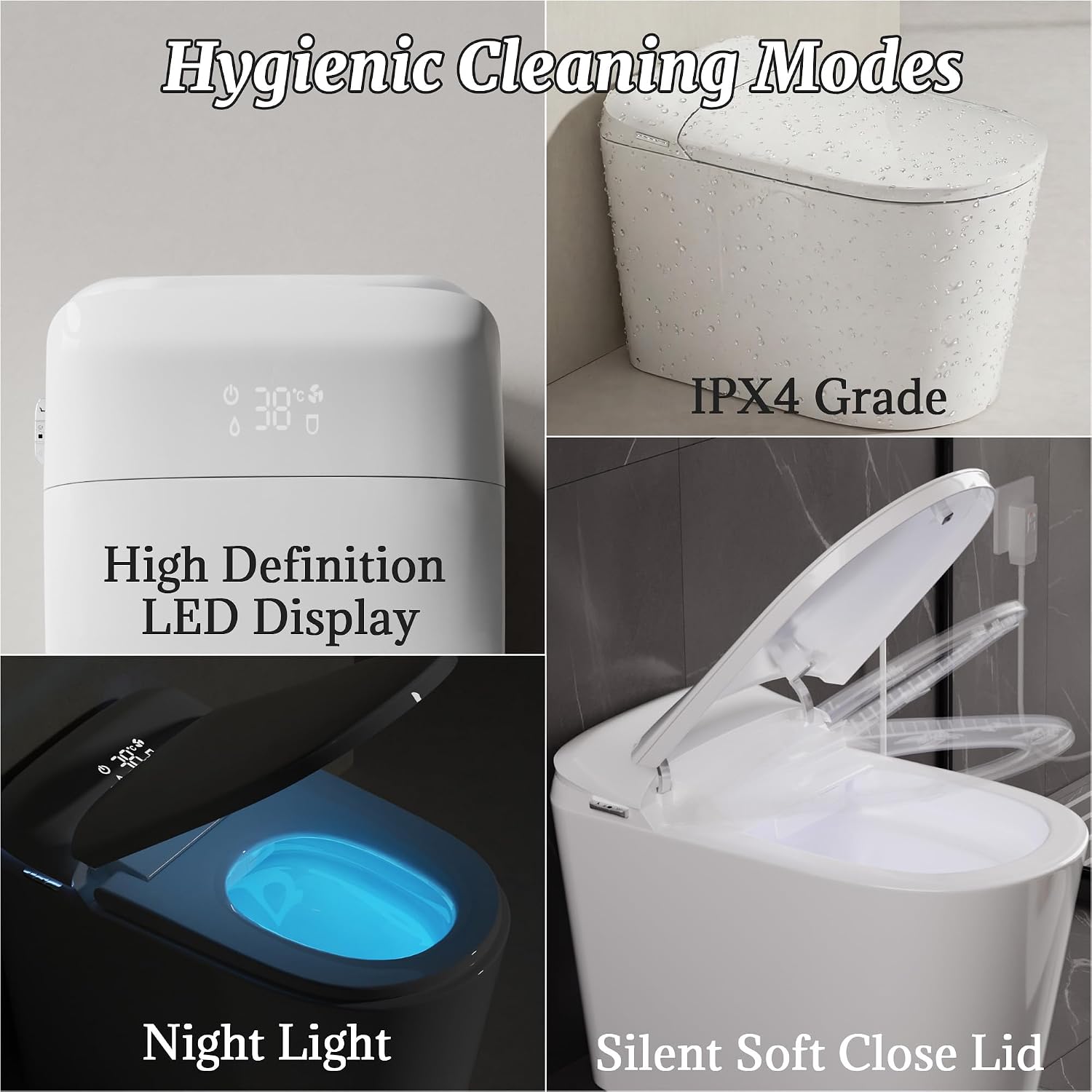 Luxury Smart Bidet Toilet with Tank, Foam Shield, Dual Auto Flush/Lid&Seat, Foot Sensor, UV-C light, Electric Modern One Piece Toilets for Bathroom with Siphon Dual Flush 0.8/1.2 GPF