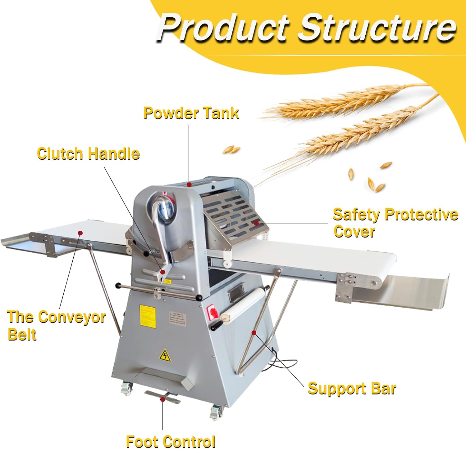 Commercial Electric Dough Sheeter Machine Stainless Steel Vertical Foldable Design 82.3'x19.7' Conveyor Belt 0.04-2' Adjustable Thickness for Croissant Pastry Bakery Canteen 110V