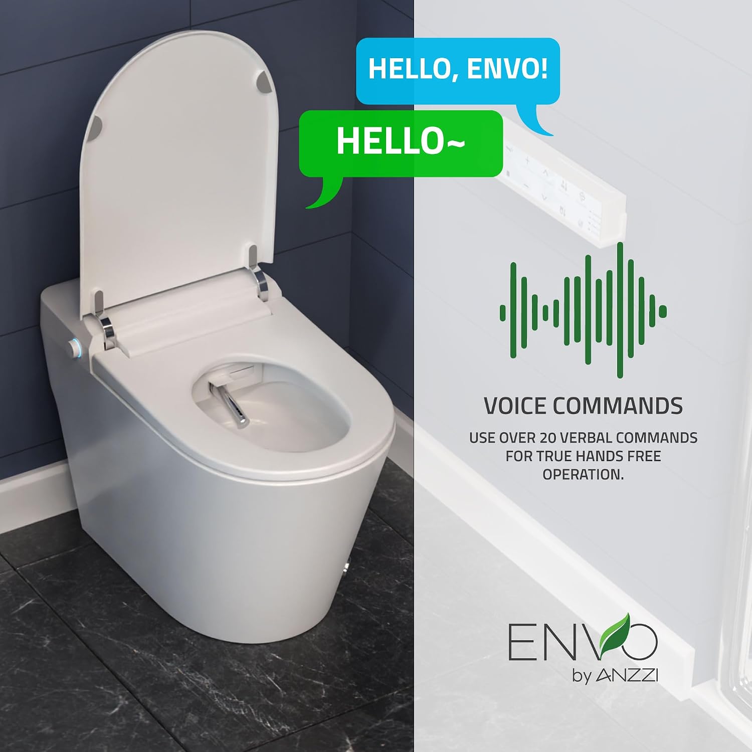 ANZZI Echo One-Piece Smart Bidet Toilet Elongated 1.28 GPF White with Auto Open and Flush, Heated Seat, Warm Water Wash, Voice and WiFi Control, Motion Sensor, Remote Control | TL-ST950WIFI-WH