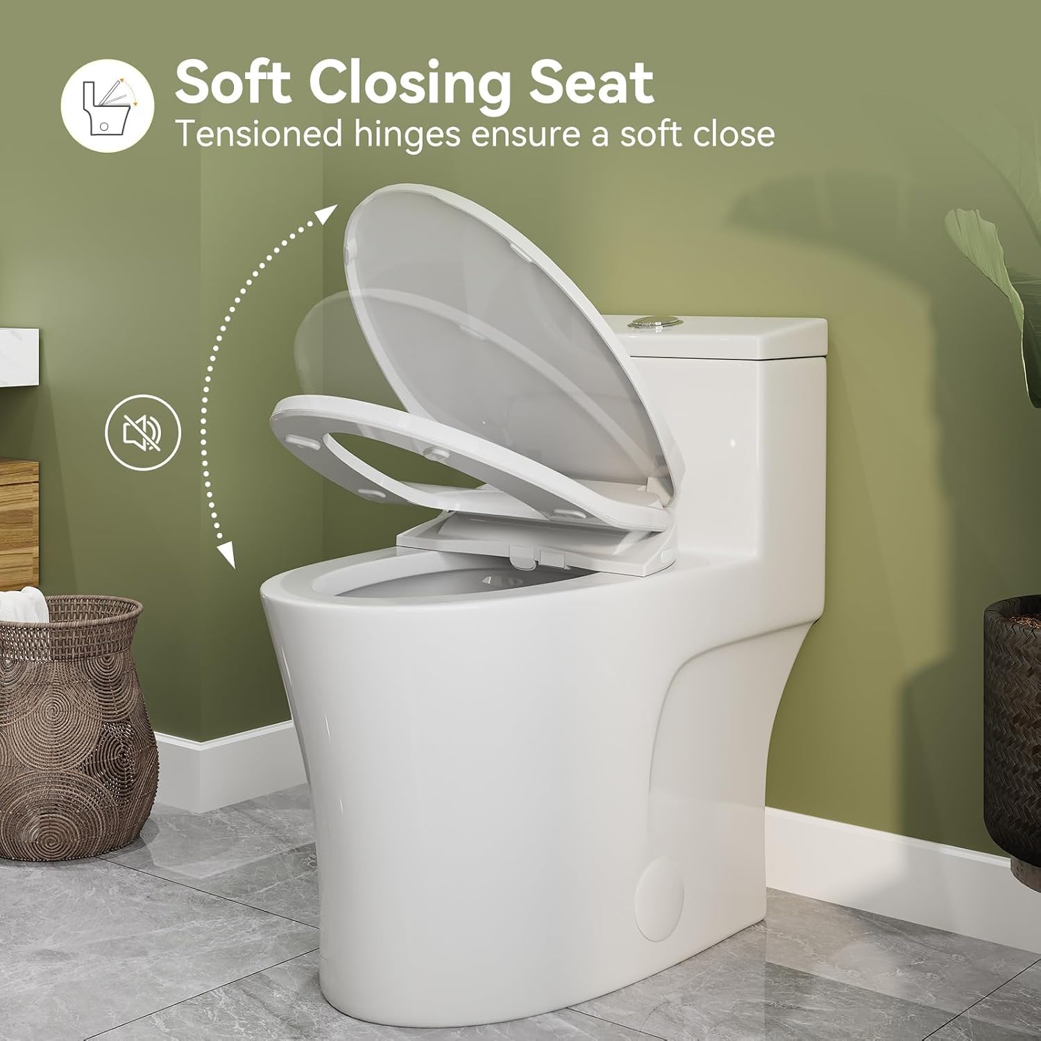 HOROW T0338W One Piece Toilet with Non-Electric Bidet Toilet Seat, Elongated ADA Chair Height Toilets with Adjustable Nozzles Seat, Powerful Dual Flush & Soft Closing Seat Include, White